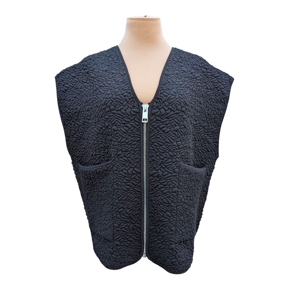 Zara Oversized Jacquard Knit Vest Boxy Women's Large XL Black Zipper Front Mod